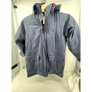 Talbots Womens Blue Plaid Lined Hooded Winter Jacket Coat XL